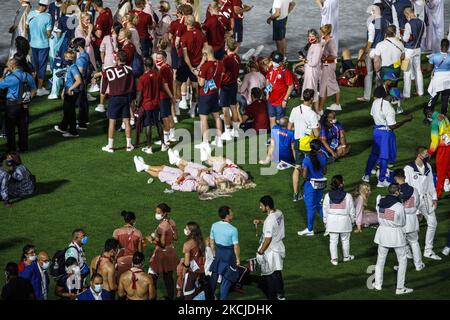 Abschlussfeier der Olympischen Spiele 2020 in Tokio im Olympiastadion. (Foto von Ayman Aref/NurPhoto) Stockfoto