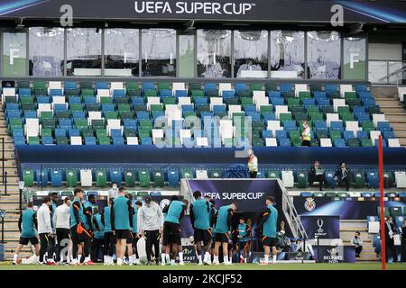 Allgemeine Ansicht mit Chelsea-Spielern während der Trainingseinheit UEFA Super Cup 2021 am 10. August 2021 in Belfast, Nordirland. (Foto von Jose Breton/Pics Action/NurPhoto) Stockfoto