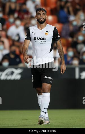 Omar Alderete aus Valencia während des La Liga Santader-Matches zwischen Valencia CF und Getafe CF im Estadio Mestalla am 13. August 2021 in Valencia, Spanien. (Foto von Jose Breton/Pics Action/NurPhoto) Stockfoto