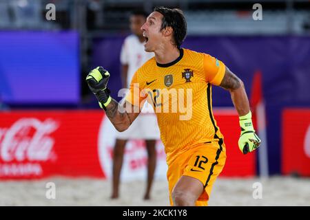 Andrade von Portugal feiert während der FIFA Beach Soccer World Cup Russia 2021 Gruppe-D-Spiel zwischen Portugal und Oman am 20. August 2021 im Luzhniki Beach Soccer Stadium in Moskau, Russland. (Foto von Mike Kireev/NurPhoto) Stockfoto