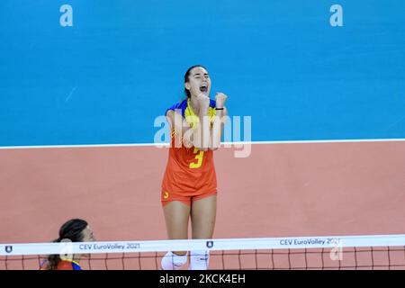 BUTEREZ Rodica feiert nach einem Punkt während Rumänien gegen Finnland, CEV EuroVolley 2021, BT Arena, Cluj-Napoca, Rumänien, 24. august 2021 (Foto von Flaviu Buboi/NurPhoto) Stockfoto