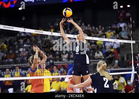 ALANKO Kaisa, Setter von Finnland, versucht, bei Rumänien gegen Finnland, CEV EuroVolley 2021, BT Arena, Cluj-Napoca, Rumänien, 24. august 2021 (Foto von Flaviu Buboi/NurPhoto) Stockfoto