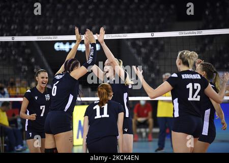 ALANKO Kaisa aus Finnland feiert nach einem Punktestauf bei Rumänien gegen Finnland, CEV EuroVolley 2021, BT Arena, Cluj-Napoca, Rumänien, 24. august 2021 (Foto von Flaviu Buboi/NurPhoto) Stockfoto