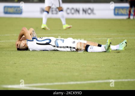 Nicolo' Barella vom FC Internazionale reagiert auf eine verpasste Chance während des Serie-A-Spiels zwischen Hellas Verona und FC Internazionale im Stadio Marcantonio Bentegodi am 27. August 2021 in Verona, Italien. (Foto von Giuseppe Cottini/NurPhoto) Stockfoto