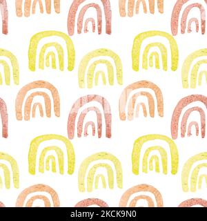 Mehrfarbiger Regenbogen in Aquarell-Nahtloses Muster. Strukturierte handgezeichnete Elemente im skandinavischen Kinderstil. Endlose Hintergrund für Stoff und Stockfoto