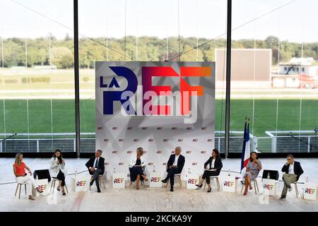 Das jährliche Sommertreffen von MEDEF 'La Ref 2021' auf der Rennstrecke Longchamp in Paris, Frankreich, am 25. August 2021. (Foto von Daniel Pier/NurPhoto) Stockfoto