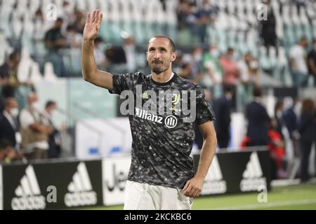 Giorgio Chiellini von Juventus Gesten vor der Serie Ein Spiel zwischen Juventus und dem FC Empoli im Allianz Stadium am 28. August 2021 in Turin, Italien. (Foto von Giuseppe Cottini/NurPhoto) Stockfoto