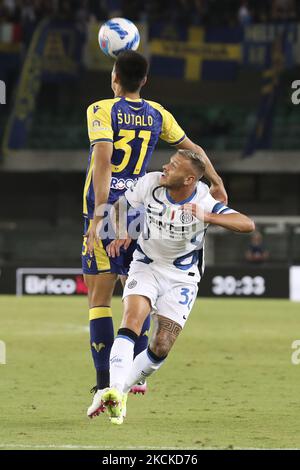 Bosko Sutalo von Hellas Verona in Aktion während der Serie Ein Spiel zwischen Hellas Verona und dem FC Internazionale im Stadio Marcantonio Bentegodi am 27. August 2021 in Verona, Italien. (Foto von Giuseppe Cottini/NurPhoto) Stockfoto