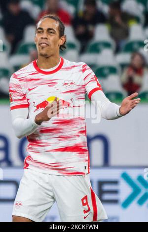 Yussuf Poulsen von RB Leipzig reagiert während des Bundesliga-Spiels zwischen dem VfL Wolfsburg und RB Leipzig in der Volkswagen Arena am 29. August 2021 in Wolfsburg. (Foto von Peter Niedung/NurPhoto) Stockfoto