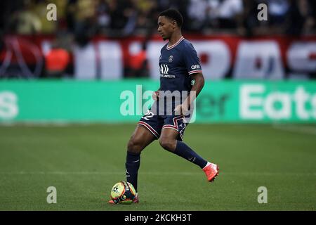 Abdou Diallo von PSG hat beim Ligue 1 Uber Eats Match zwischen Reims und Paris Saint Germain am 29. August 2021 im Stade Auguste Delaune in Reims, Frankreich, bestanden. (Foto von Jose Breton/Pics Action/NurPhoto) Stockfoto