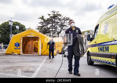 Deinstallation des INEM-Kampagnenkrankenhauses im Universitätsklinikzentrum von São João (CHUSJ), eineinhalb Jahre nach der Aufnahme der ersten COVID-19-Patienten, am 30. August 2021 in Porto, Portugal (Foto: Rita Franca/NurPhoto) Stockfoto