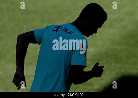 Portugals Stürmer Cristiano Ronaldo in Aktion während einer Trainingseinheit im Trainingslager Cidade do Futebol in Oeiras, Portugal, am 30. August 2021, als Teil der Vorbereitung des Teams auf das kommende FIFA World Cup Qatar 2022 Qualifying Football Match gegen Irland. (Foto von Pedro FiÃºza/NurPhoto) Stockfoto