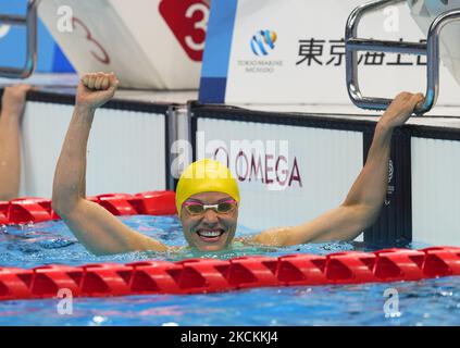 Maria Carolina Gomes Santiago aus Brasilien gewann am 1. September 2021 beim Schwimmen im Tokyo Paraolympics, Tokyo Aquatic Center, Tokio, Japan, Gold. (Foto von Ulrik Pedersen/NurPhoto) Stockfoto