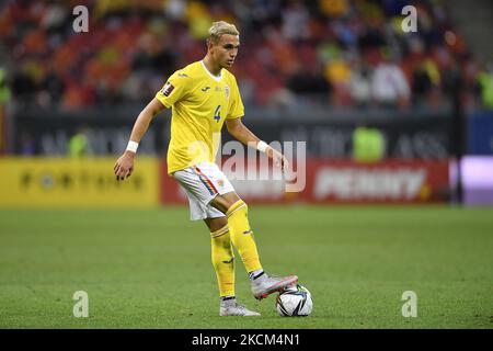 Cristian Manea in Aktion während des Qualifikationsspiels der FIFA-Weltmeisterschaft zwischen Rumänien und Liechtenstein, das am 05. September 2021 in Bukarest gespielt wurde. (Foto von Alex Nicodim/NurPhoto) Stockfoto