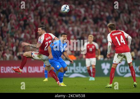 Mohammad und Pierre Emile Højbjerg aus Dänemark während der WM-Qualifikation im Parkenstadion, Kopenhagen, Dänemark, am 8. September 2021 gegen Israel. (Foto von Ulrik Pedersen/NurPhoto) Stockfoto