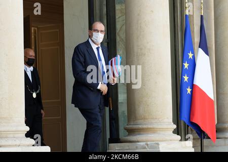 Der französische Premierminister Jean Castex verlässt nach dem Ministerrat den Präsidentenpalast Elysee - 8. September 2021, Paris (Foto: Daniel Pier/NurPhoto) Stockfoto