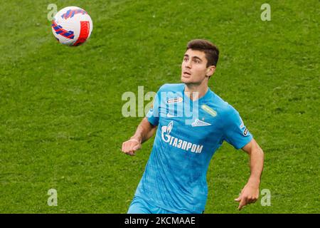 Kirill Kravtsov von Zenit im Einsatz beim Spiel der russischen Premier League zwischen dem FC Zenit Saint Petersburg und dem FC Akhmat Grozny am 11. September 2021 in der Gazprom Arena in Sankt Petersburg, Russland. (Foto von Mike Kireev/NurPhoto) Stockfoto