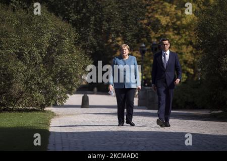 Angela Merkel und Mateusz Morawiecki bei ihrem Besuch in Warschau am 11. September 2021. (Foto von Maciej Luczniewski/NurPhoto) Stockfoto