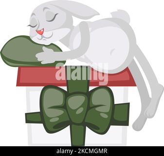 Kaninchen Charakter schlafen auf großen Weihnachten Geschenk Stock Vektor
