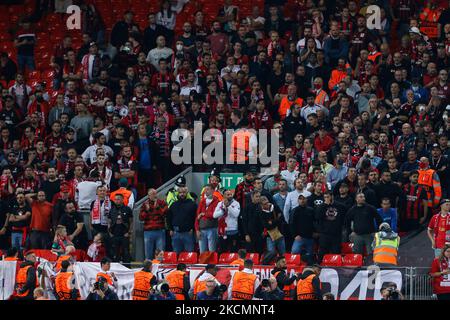 AC Mailand-Fans beim UEFA Champions League-Fußballspiel Gruppe B - FC Liverpool gegen AC Mailand am 15. September 2021 im Anfield in Liverpool, England (Foto von Francesco Scaccianoce/LiveMedia/NurPhoto) Stockfoto