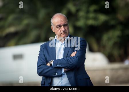 Der Kandidat für den Bürgermeister von Rom Enrico Michetti während der Demonstration Italien der Erlösung, die Partei Fratelli d'Italia anlässlich der Kommunalwahlen, in Rom, Italien, am 18. September 2021. (Foto von Andrea Ronchini/NurPhoto) Stockfoto