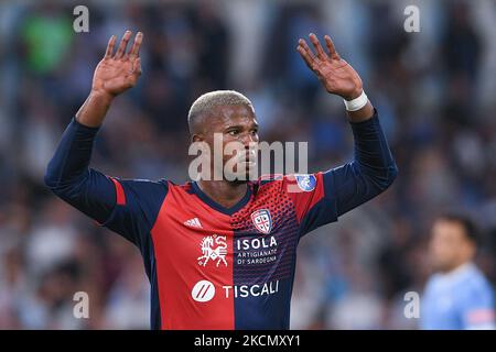 Keita Balde’ von Cagliari Calcio feiert nach dem zweiten Tor während der Serie Ein Spiel zwischen SS Lazio und Cagliari Calcio im Stadio Olimpico, Rom, Italien am 19. September 2021. (Foto von Giuseppe Maffia/NurPhoto) Stockfoto