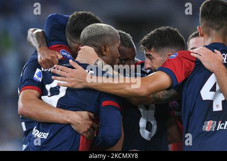 Keita Balde’ von Cagliari Calcio feiert nach dem zweiten Tor während der Serie Ein Spiel zwischen SS Lazio und Cagliari Calcio im Stadio Olimpico, Rom, Italien am 19. September 2021. (Foto von Giuseppe Maffia/NurPhoto) Stockfoto