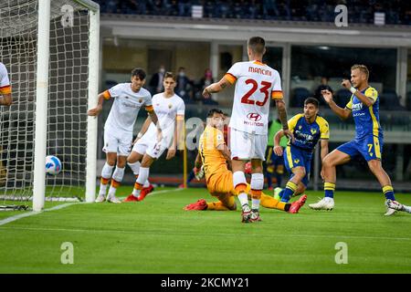 Antonin Barak (Verona) erzielt am 19. September 2021 im Marcantonio Bentegodi-Stadion in Verona, Italien, ein Tor 1-1 beim Spiel der italienischen Fußballserie A des FC Hellas Verona gegen AS Roma (Foto: Ettore Griffoni/LiveMedia/NurPhoto) Stockfoto