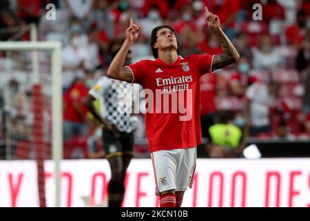 Darwin Nunez von SL Benfica feiert am 20. September 2021 ein Tor beim Fußballspiel der Portugiesischen Liga zwischen SL Benfica und dem Boavista FC im Luz-Stadion in Lissabon, Portugal. (Foto von Pedro FiÃºza/NurPhoto) Stockfoto