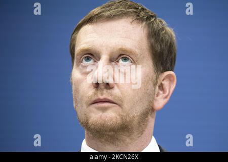 Der sächsische Staatschef Michael Kretschmer ist während einer Pressekonferenz nach einem Parteiführungstreffen am 20. September 2021 in der CDU-Zentrale in Berlin abgebildet. (Foto von Emmanuele Contini/NurPhoto) Stockfoto