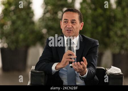 Umberto Lebruto während der Pressekonferenz zur Präsentation des Umbauprojekts der Piazza dei Cinquecento, in Rom, Italien, am 20. September 2021. (Foto von Andrea Ronchini/NurPhoto) Stockfoto