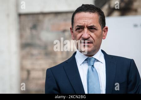 Umberto Lebruto während der Pressekonferenz zur Präsentation des Umbauprojekts der Piazza dei Cinquecento, in Rom, Italien, am 20. September 2021. (Foto von Andrea Ronchini/NurPhoto) Stockfoto