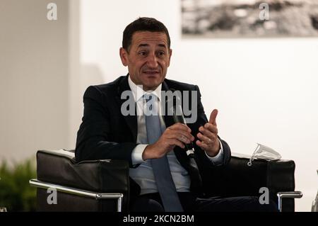 Umberto Lebruto während der Pressekonferenz zur Präsentation des Umbauprojekts der Piazza dei Cinquecento, in Rom, Italien, am 20. September 2021. (Foto von Andrea Ronchini/NurPhoto) Stockfoto