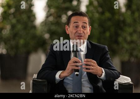 Umberto Lebruto während der Pressekonferenz zur Präsentation des Umbauprojekts der Piazza dei Cinquecento, in Rom, Italien, am 20. September 2021. (Foto von Andrea Ronchini/NurPhoto) Stockfoto