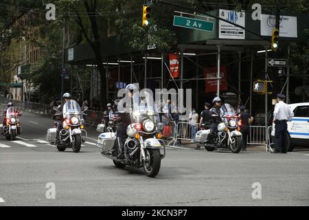 US-Präsident Joe Biden fährt am 21. September 2021 in New York City, USA, zum Hubschrauberlandeplatz in Midtown. (Foto von John Lamparski/NurPhoto) Stockfoto