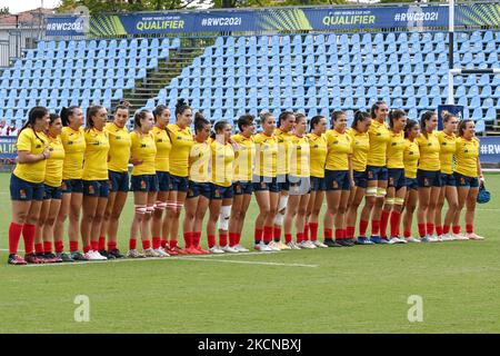 SPANIEN STELLT SICH während der Weltmeisterschaft Rugby Women &#39;s WM 2022 Qualifiers - Italien gegen Spanien am 25. September 2021 im Lanfranchi Stadion in Parma, Italien (Foto von Alessio Tarpini/LiveMedia/NurPhoto) Stockfoto