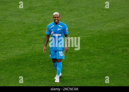 Malcom von Zenit reagiert während des Spiels der russischen Premier League zwischen dem FC Zenit Sankt Petersburg und dem PFC Krylia Sovetov Samara am 25. September 2021 in der Gazprom Arena in Sankt Petersburg, Russland. (Foto von Mike Kireev/NurPhoto) Stockfoto