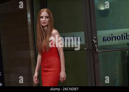 Die amerikanische Schauspielerin Jessica Chastain erhält am 25. September 2021 die Silver Concah des San Sebastian Filmfestivals 69. in San Sebastian, Spanien. (Foto von Yurena Paniagua/COOLMedia/NurPhoto) Stockfoto