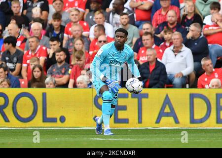 Torhüter Brice Samba aus Nottingham Forest beim Sky Bet Championship-Spiel zwischen Nottingham Forest und Millwall am 25.. September 2021 auf dem City Ground, Nottingham, Großbritannien. (Foto von Jon Hobley/MI News/NurPhoto) Stockfoto