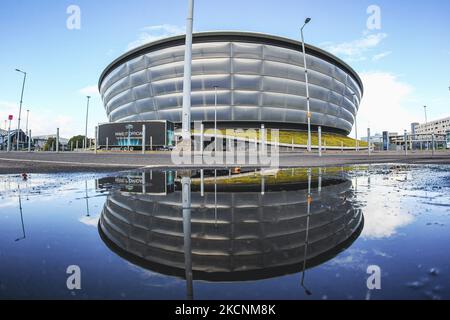 Eine allgemeine Ansicht des SSE Hydro auf dem Scottish Event Campus am 29. September 2021 in Glasgow, Schottland. Der Scottish Event Campus wird einer der Austragungsorte des bevorstehenden Klimagipfels COP 26 sein, der vom 1. Bis 12.. November in Glasgow stattfinden wird. (Foto von Ewan Bootman/NurPhoto) Stockfoto