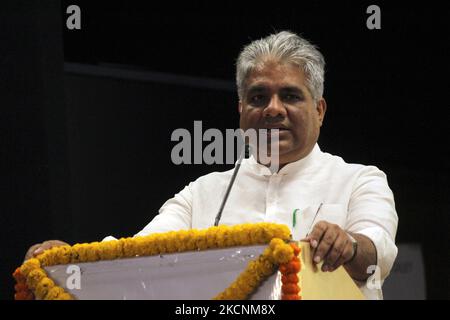 Der Minister für Umwelt, Wald und Klimawandel der Union, Bhupender Yadav, spricht am 29. September 2021 bei einer Veranstaltung in Neu-Delhi, Indien. (Foto von Mayank Makhija/NurPhoto) Stockfoto