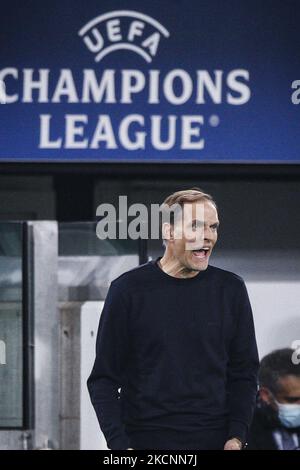 Chelsea-Trainer Thomas Tuchel Gesten während des UEFA Champions League-Gruppenfußballspiels n.2 JUVENTUS - CHELSEA am 29. September 2021 im Allianz-Stadion in Turin, Piemont, Italien. (Foto von Matteo Bottanelli/NurPhoto) Stockfoto