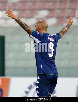 Simone Simeri von SSC Bari während des Spiels der Serie C zwischen ACR Messina und SSC Bari am 29. September 2021 Stadion Franco Scoglio in Messina, Italien. (Foto von Gabriele Maricchiolo/NurPhoto) Stockfoto