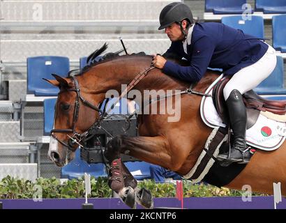Enrique Camiruaga fährt Vintage während der Copa Negrita, was der Ausgabe 109. des Longines FEI Jumping Nations Cup Jumping Finals entspricht, das am 01.. Oktober 2021 im Polo Club in Barcelona, Spanien, stattfand. (Foto von Joan Valls/Urbanandsport/NurPhoto) Stockfoto