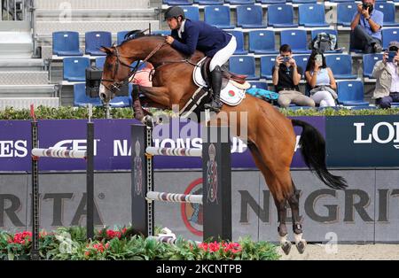Enrique Camiruaga fährt Vintage während der Copa Negrita, was der Ausgabe 109. des Longines FEI Jumping Nations Cup Jumping Finals entspricht, das am 01.. Oktober 2021 im Polo Club in Barcelona, Spanien, stattfand. (Foto von Joan Valls/Urbanandsport/NurPhoto) Stockfoto