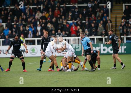 Dan Robson von Wespen in Aktion während des Spiels der Gallagher Premiership zwischen Newcastle Falcons und London Wesps im Kingston Park, Newcastle am Samstag, 2.. Oktober 2021. (Foto von Chris Lisham/MI News/NurPhoto) Stockfoto