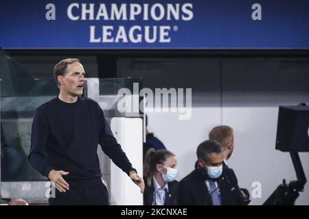 Chelsea-Trainer Thomas Tuchel Gesten während des UEFA Champions League-Gruppenfußballspiels n.2 JUVENTUS - CHELSEA am 29. September 2021 im Allianz-Stadion in Turin, Piemont, Italien. (Foto von Matteo Bottanelli/NurPhoto) Stockfoto