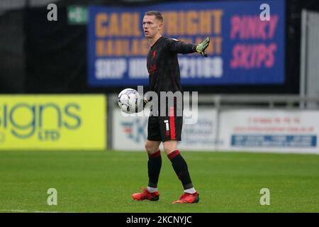 Nathan Bishop of Mansfield Town. Während des Sky Bet League 2-Spiels zwischen Mansfield Town und Barrow im One Call Stadium, Mansfield am Samstag, 2.. Oktober 2021. (Foto von Mark Fletcher/MI News/NurPhoto) Stockfoto