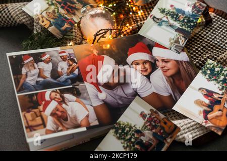 Weihnachtscollage, Weihnachtsfotos und -Dekor Stockfoto