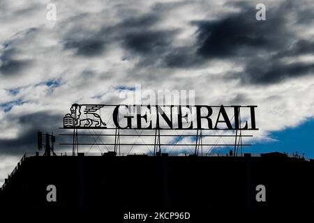 Das Generali-Logo ist am 7. Oktober 2021 auf dem Gebäude in Mailand, Italien, zu sehen. (Foto von Jakub Porzycki/NurPhoto) Stockfoto